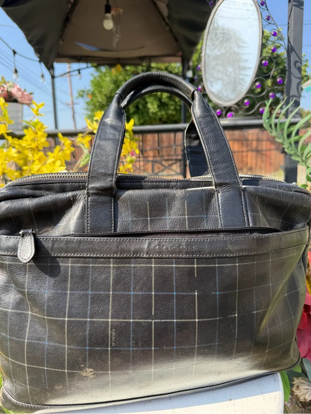 Coach Black Grid Leather Briefcase